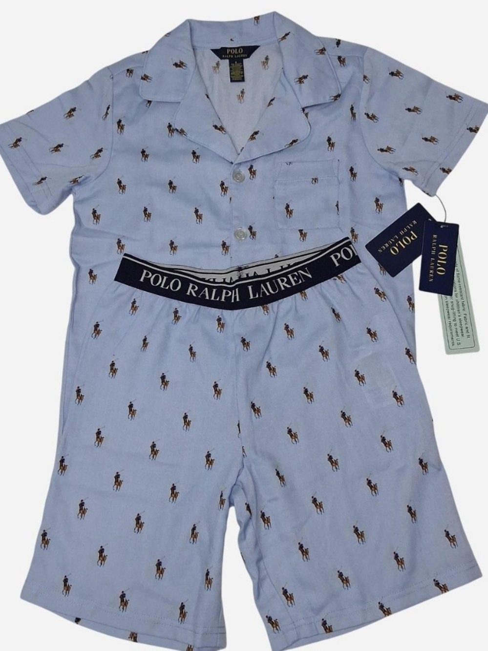 Polo Ralph Lauren Light Blue Cotton Short-Sleeve Boys' Pony Print Pajama Set Sz8